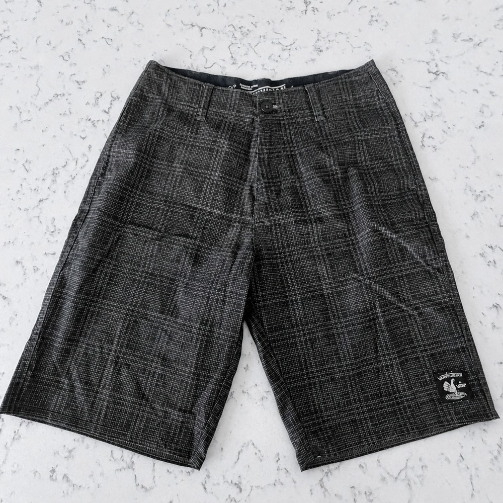 Vans Vanphibian Board Shorts Mens 28 Charcoal Grey Grid Hybrid Swim Trunks